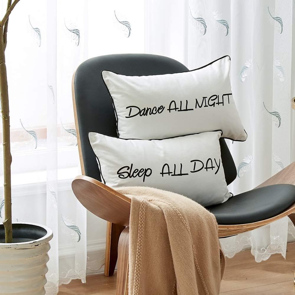 Sanmetex 2PCS Back to School Embroidery Decorative Throw Pillow Covers 12 X 20 for Lumbar Pillows - Dance All Night Sleep All Day