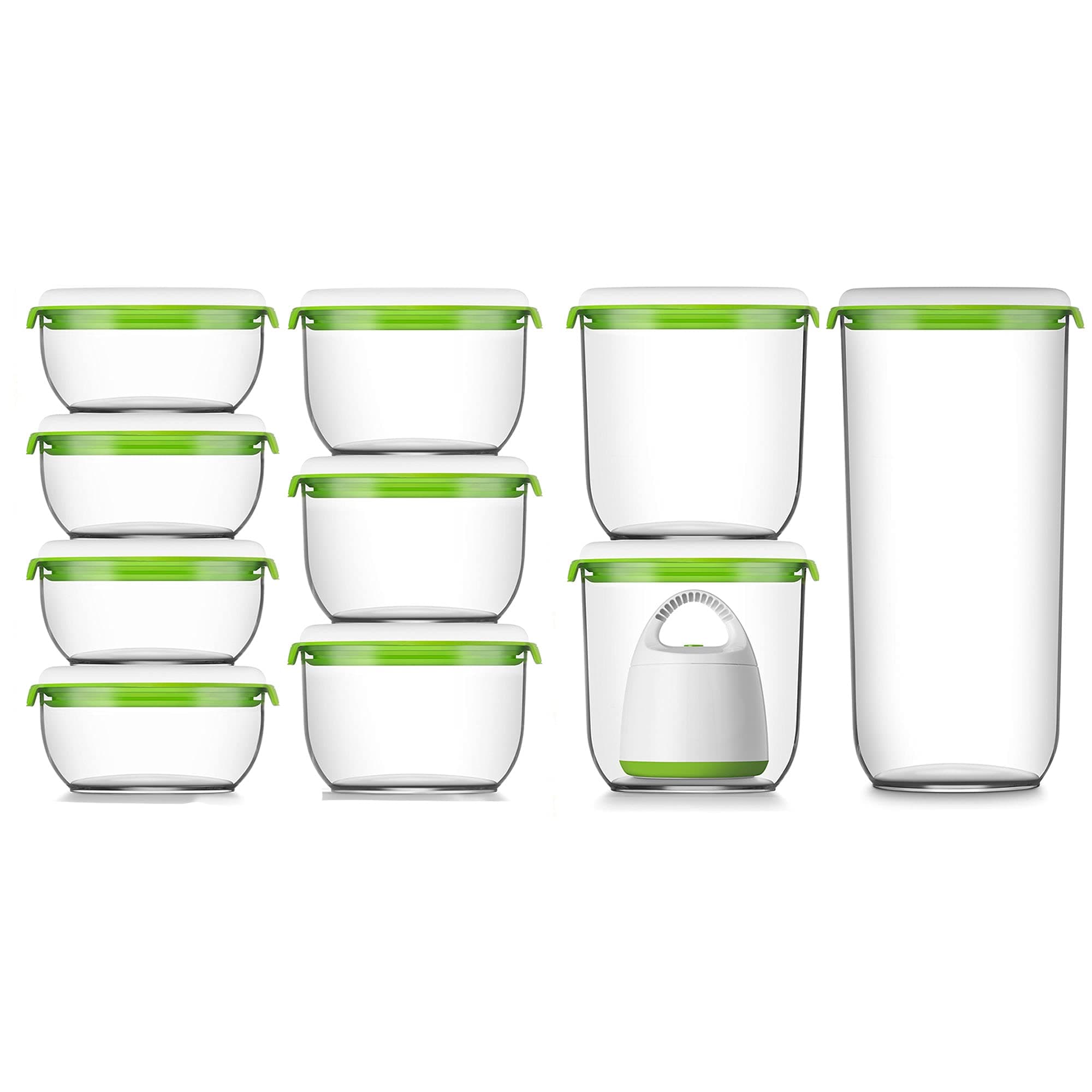 FOSA Starter Kit – Patented Innovative Vacuum Food Storage System - Automatic and Wireless – Preserve Any Food Longer – 1 TURTLE Compact Vacuum Sealer/Pump + 10 Premium containers