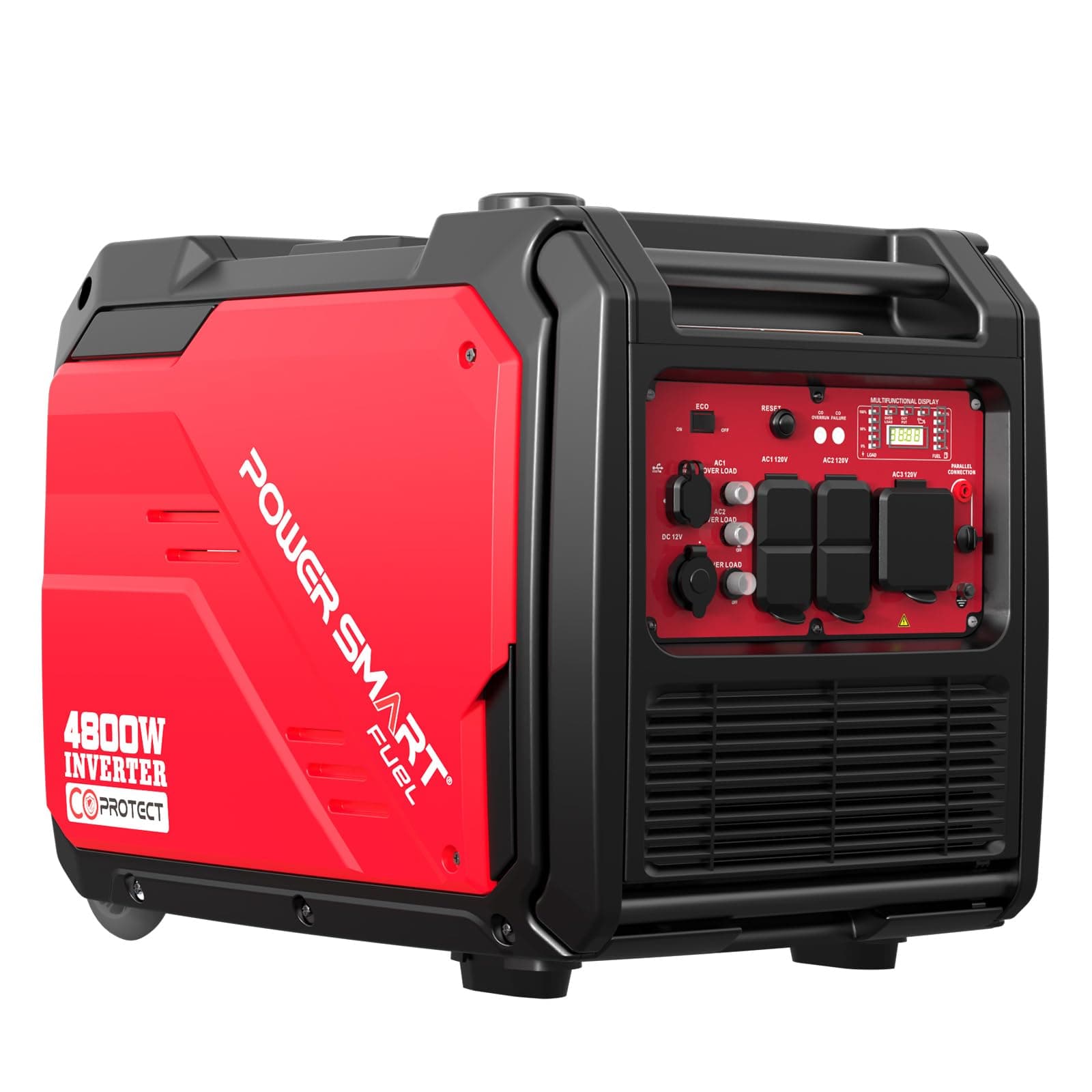 PowerSmart - 4800W Portable Inverter Generator, Gas Powered, Home Generators, CO Sensor, Super Quiet, RV Ready, Red