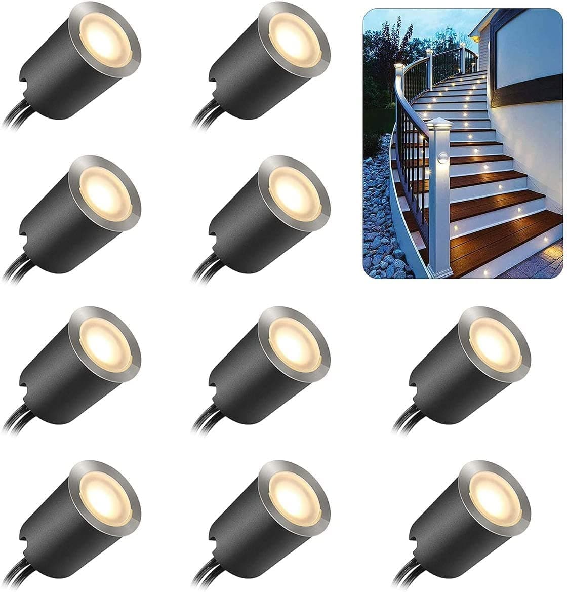 SMY Lighting 10Pack Decking Lights, LED Deck lights with Protecting Shell φ32mm,Warm White Deck Lighting IP67 Waterproof, 12V Low Voltage for Garden Steps,Stair,Patio,Floor,Kitchen Skirting Decoration