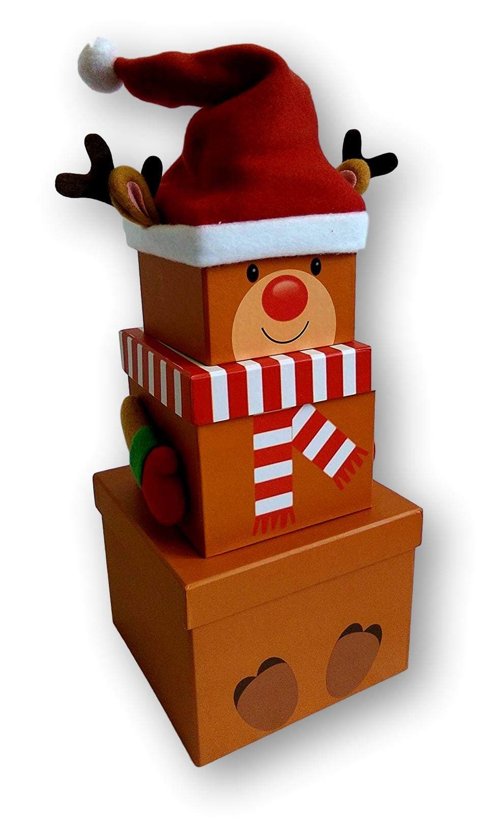 Rudolph Reindeer Novelty 3 Stacking Boxes Christmas Present Christmas Eve Boxes