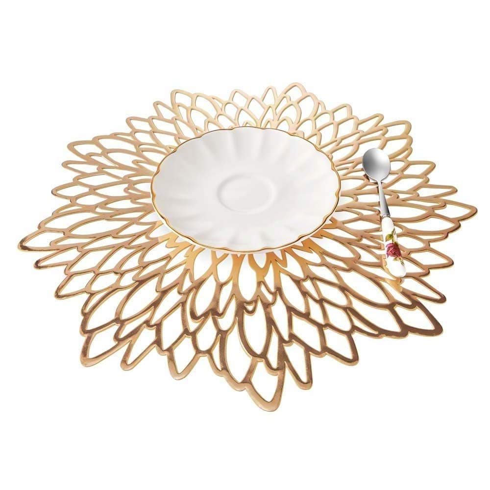 EQI Round Gold Placemats,Gold Table Mats, Plate Chargers for Dining/Kitchen Table, Perfectly Matching Table Runners for Valentines,Wedding,Restaurant,Party(Gold,10)