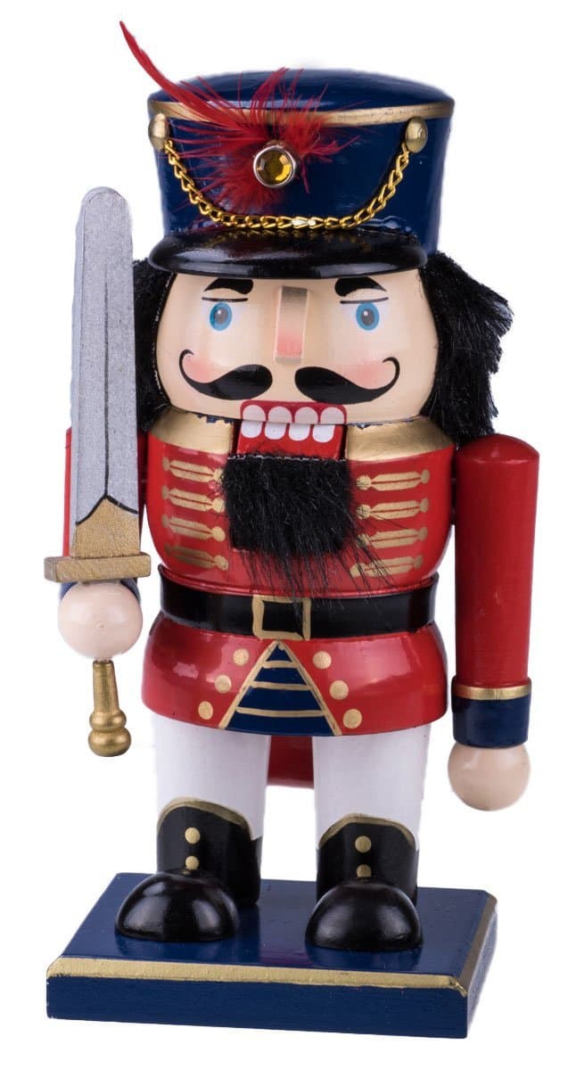 Hanse Design Manufacturing Chubby Soldier Nutcracker Decoration Figure With Crown, Boots, & Sword - 7.25" Red, Gold, Blue, Green, White, Black