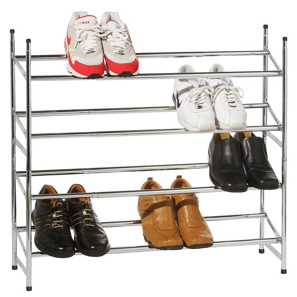 Tszuji 4 Tier Extending Stackable Chrome Shoe Rack for up to 24 Pairs