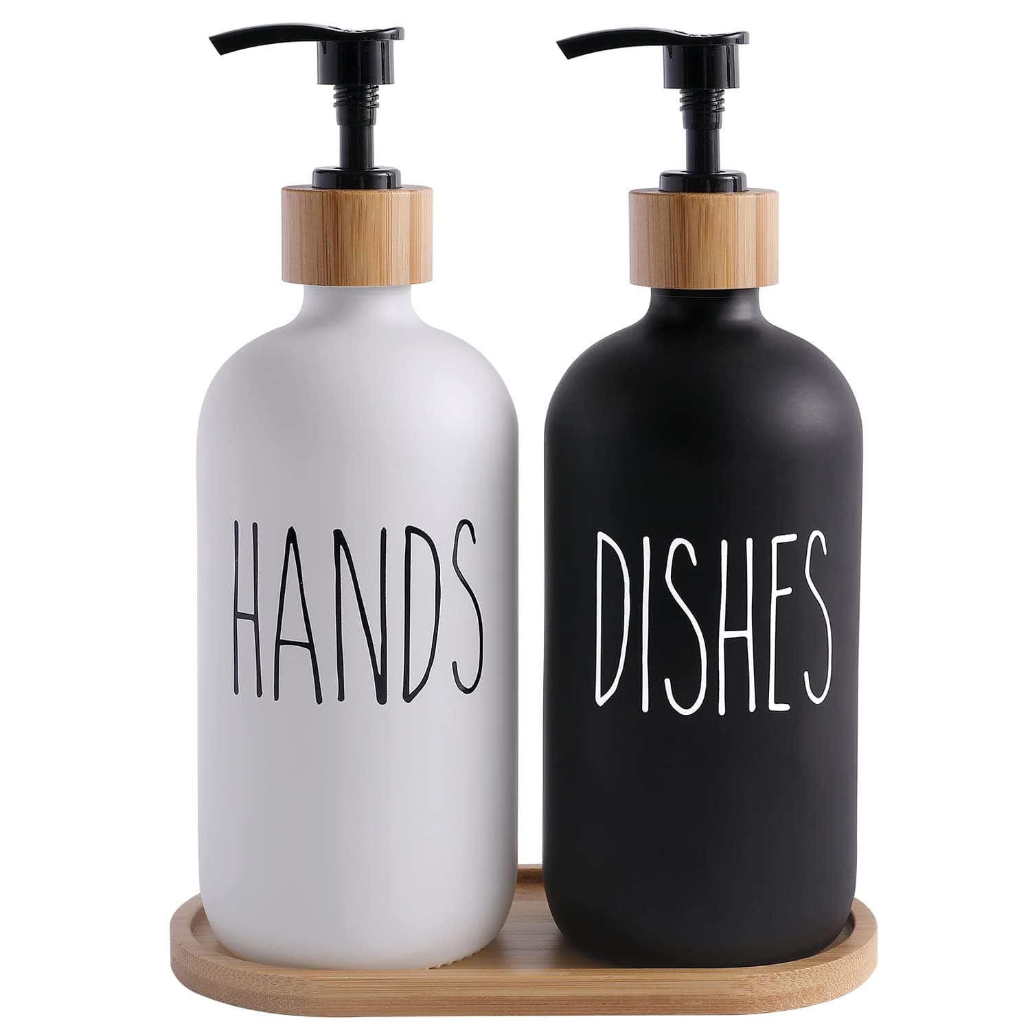 MOMEEMO Soap Dispenser Set, Contains Hand and Dish Soap Dispenser, Suitable for Kitchen Decor. (Black & White)