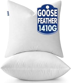 MIULEE 24 x 24 Goose Feather Down Pillows with 100% Cotton Cover, Set of 2 Soft Fluffy Decorative Pillow Inserts for Sofa Bed Couch Living Room White