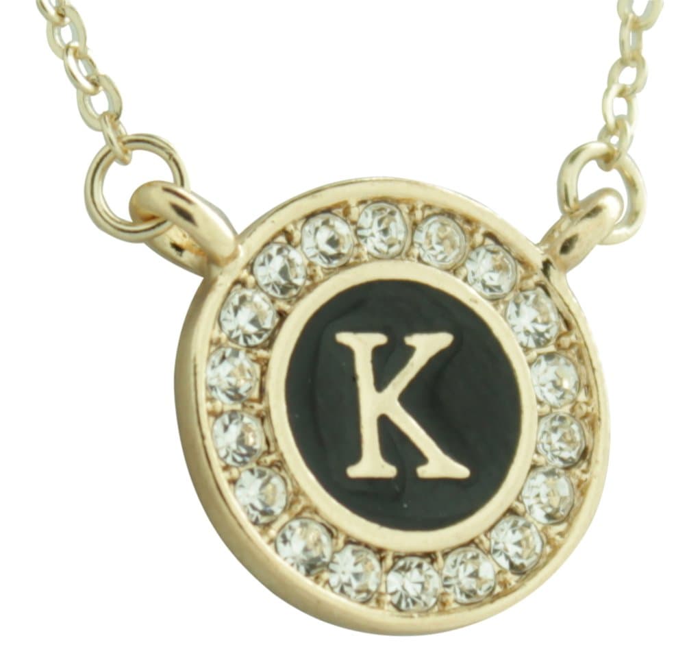 Maren Elena Gold Tone Alphabet Initial Pendant with Genuine Crystal (Letter K)