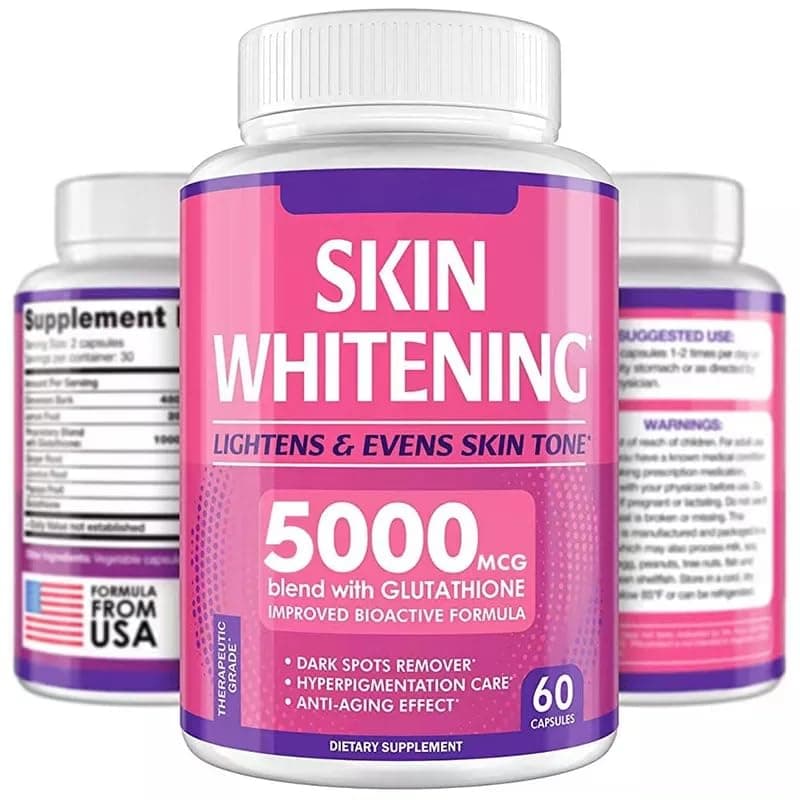 Glutathione Capsules Skin Whitening, Hyperpigmentation Skin Brightening, Glutathione, 5000mcg - 60 Count