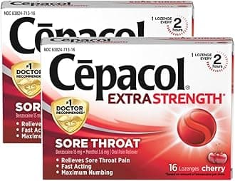 Cepacol Extra Strength Sore Throat & Cough Relief Lozenges, 16 Count, Cherry Flavor, Maximum Numbing, Fast Acting Relieves Sore Throat Pain, and Quiets Cough (Pack of 2)