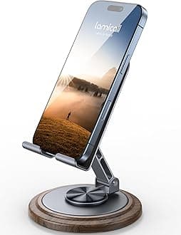 Grey Phone Holder, Desk Accessories - Simulated Wood Grain Cell Phone Holder, Office Decor for Women, Valentines Day Gifts for Teen Boys Girls, 4-10” Phones, iPad mini, Gifts for Valentine