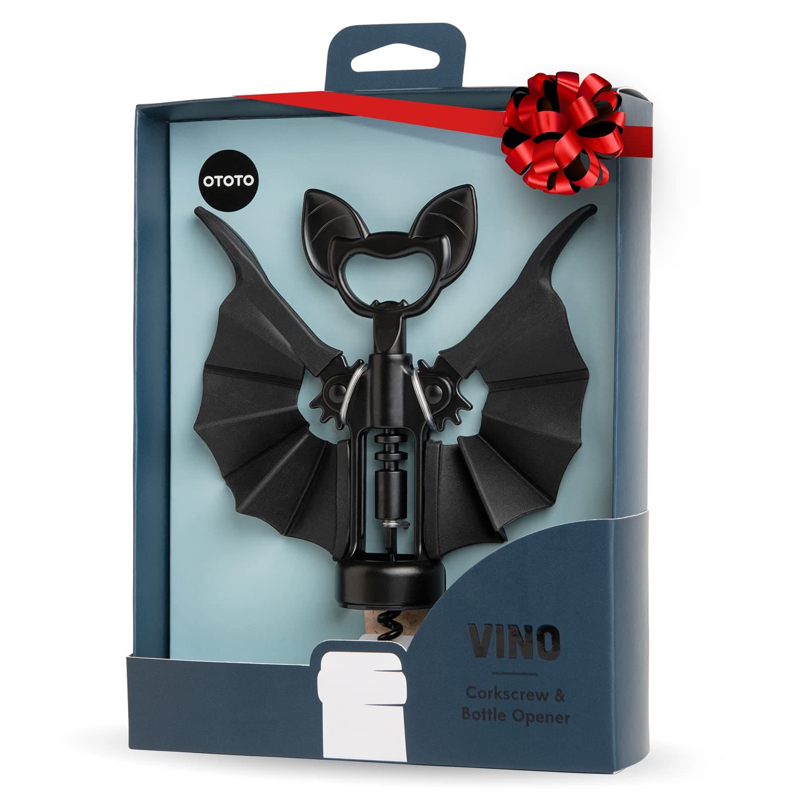 OTOTO Vino Bat-Shaped Bottle Opener - Black Silicone with Metal - Design Award Winner