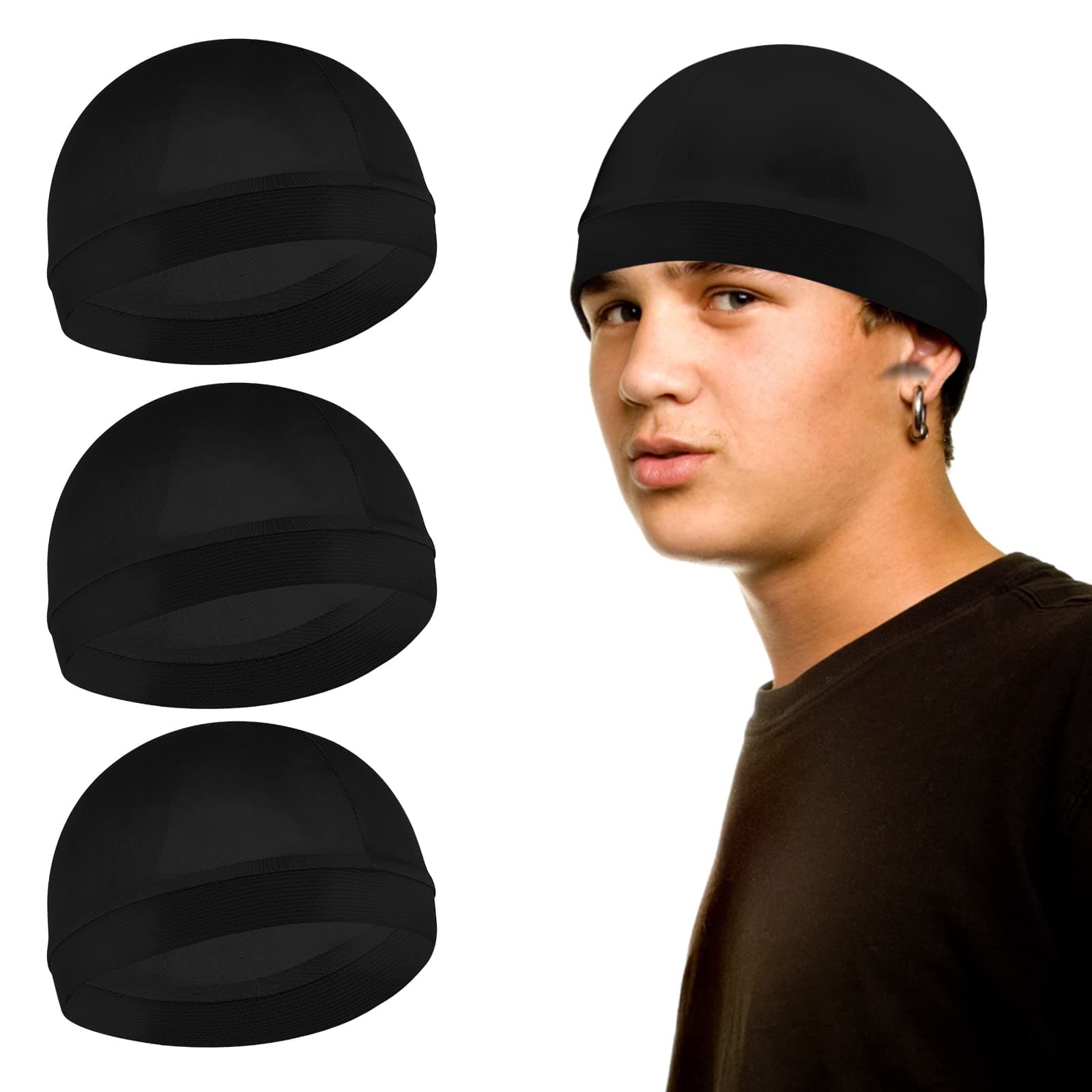 3 Pieces Unisex Satin Silky Wave Caps 360 540 720 Wave Elastic Band Silky Durag Headwear Stockings Wig Beanie Cap