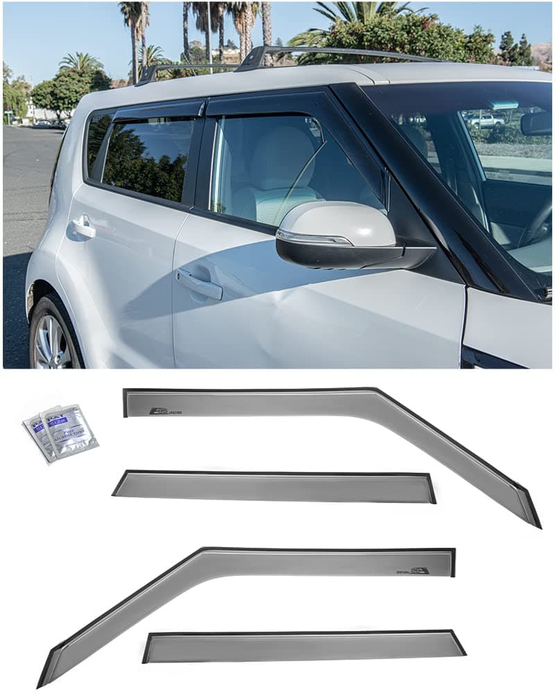 Extreme Online Store Replacement for 2014-2019 Kia Soul Models | EOS Visors Tape-On Style Smoke Tinted Side Vents Rain Guard Window Deflectors DWV-V132