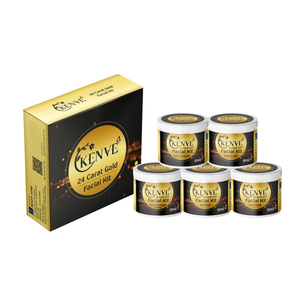 KENVE 24 Carat Gold Facial Kit For Ultimate Glow | Skin radiant | Helps Reduce Fine lines & Dark Spot | Removed blackheads & blemishes Skin Brightening & Radiance l Salon Like Results | Instant Glow & Shine Facial | For All Type Skin 250GMS