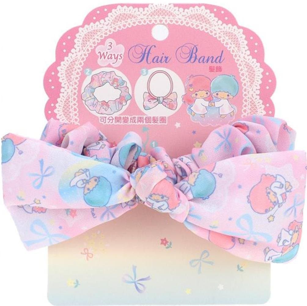 Little Twin Stars 3 Way Hair Band Ponytail Holder Silky Chiffon Fabric Scrunchie
