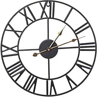 Sorbus Wall Clock, 16" Round Oversized Centurian Roman Numeral Style Home DÃƒ©cor Analog Black Metal Clock, Gold Hands (Black)