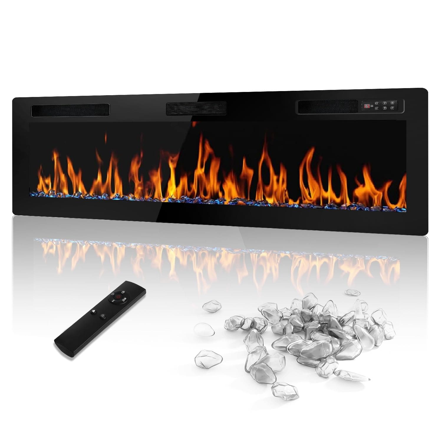 LEMBERI 72 inch Electric Fireplace Recessed and Wall Mounted,750/1500W Heater and Linear Fireplace with Touch Screen Control Panel, Timer,Remote Control,Adjustable Flame Color and Speed (72 inch)