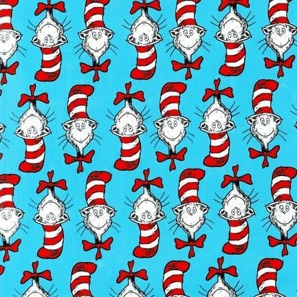 Kaufman The Cat In The Hat Cat Stripe Turquoise, Fabric by the Yard