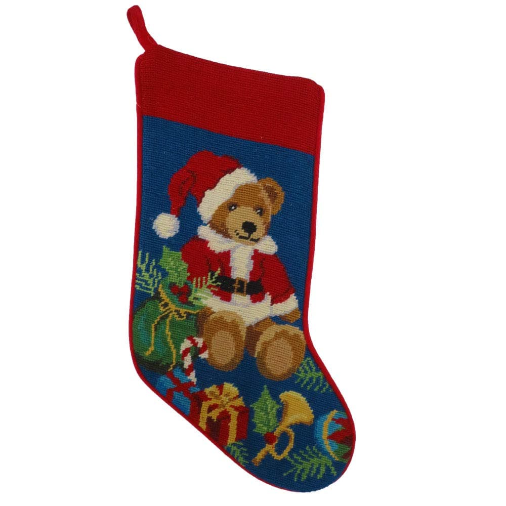 Peking Handicraft Teddy Bear with Presents Needlepoint Christmas Stocking, Wool, 11 Inch x 18 Inch