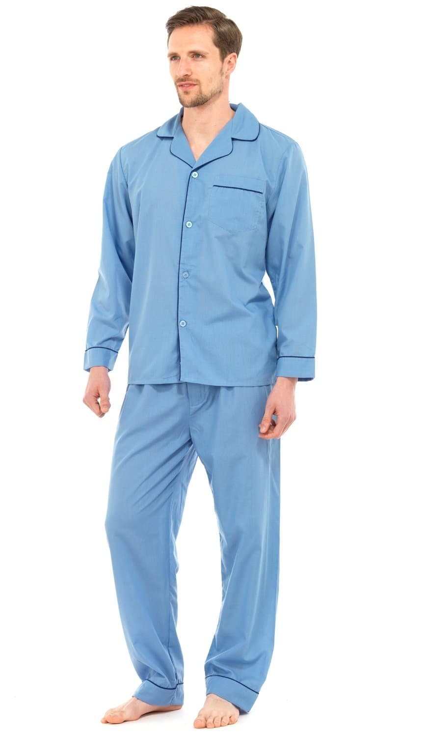 Strong Souls Mens Pyjamas Traditional 2 Piece Pjs, Plain Blue, XL