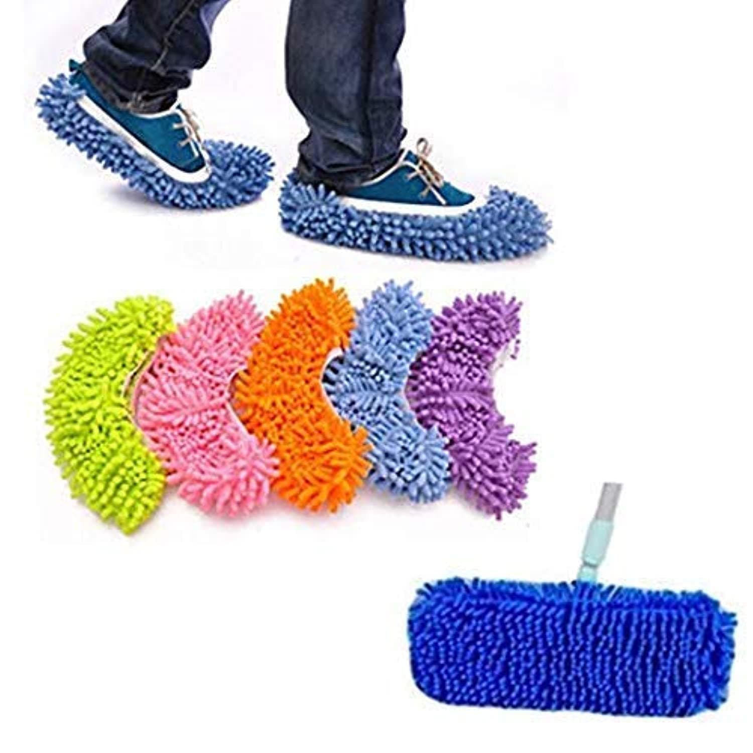 5 Pairs (10 Pieces) Multi-Function Dust Duster Mop Slippers Shoes Cover, Soft Washable Reusable Microfiber Foot Socks Floor Cleaning Tools Shoe Cover
