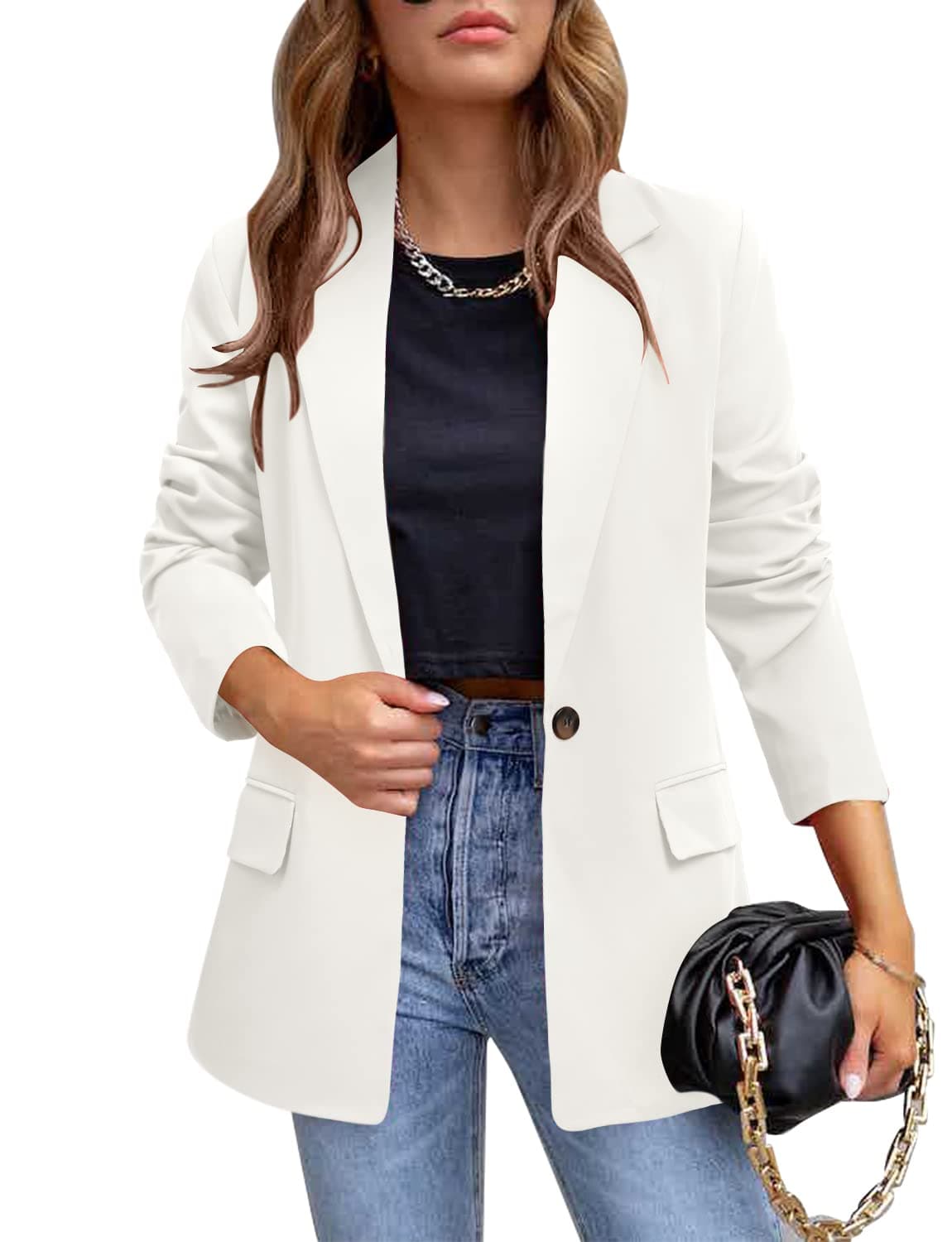 CRAZY GRIDWomens Casual Blazer Jacket Pockets Long Sleeve Open Front Work Office Blazer Lapel Button Jacket
