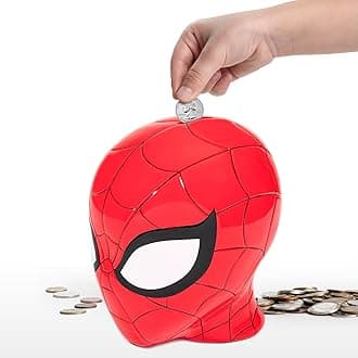 Jay Franco Marvel Spiderman Ceramic Coin Bank – Kids Décor Money Saving Piggy Bank (Official Marvel Product), Classic, Red