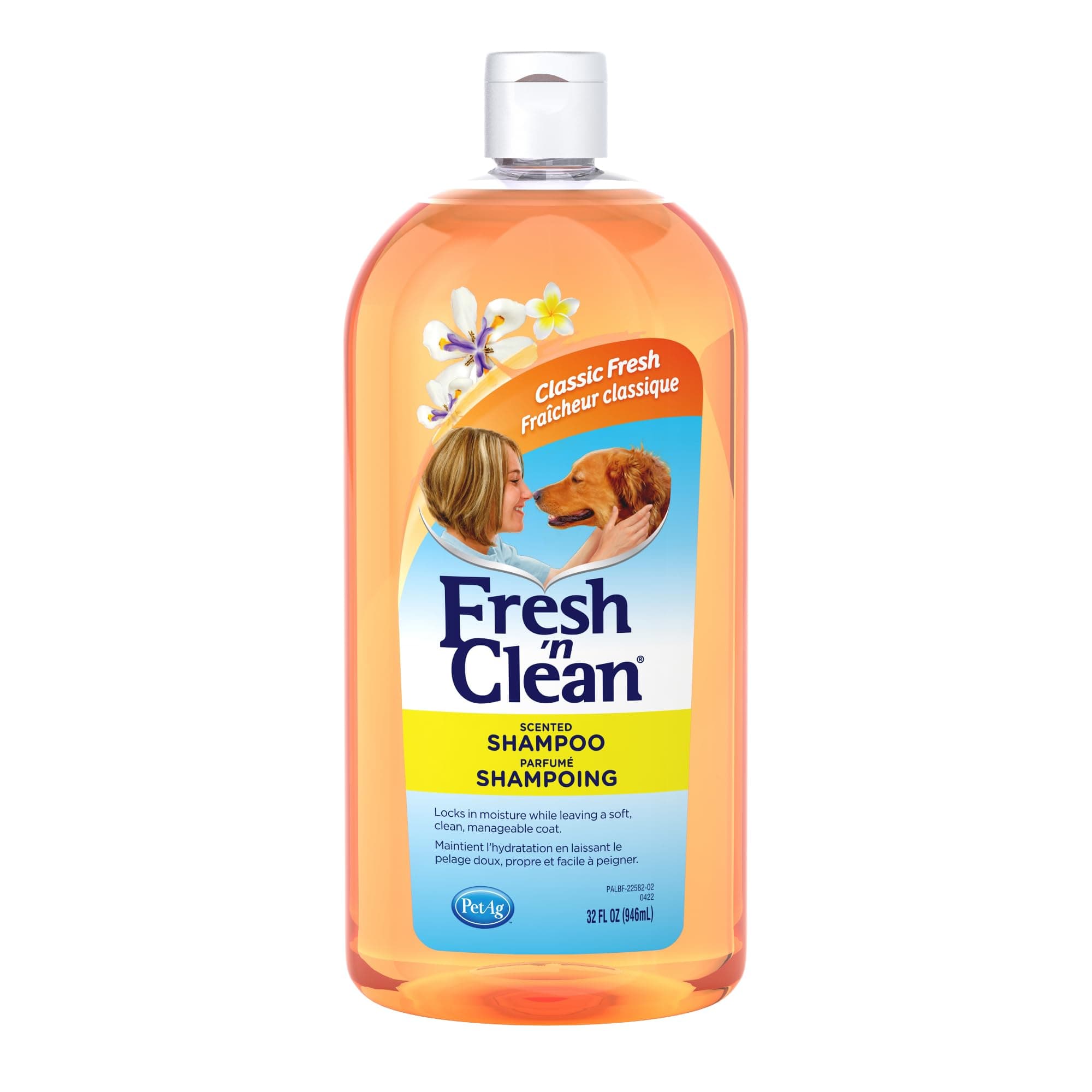 PetAg Fresh ’n Clean Scented Shampoo, Classic Fresh Scent - 32 oz - Moisturizes with Vitamin E & Aloe Vera - Strengthens & Repairs Coats - Soap Free