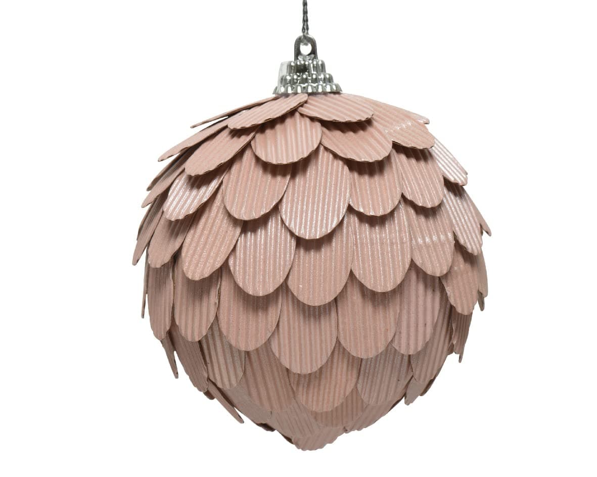 Kaemingk Blush Pink With Ribbed Finish 8 cm - Christmas Tree Bauble