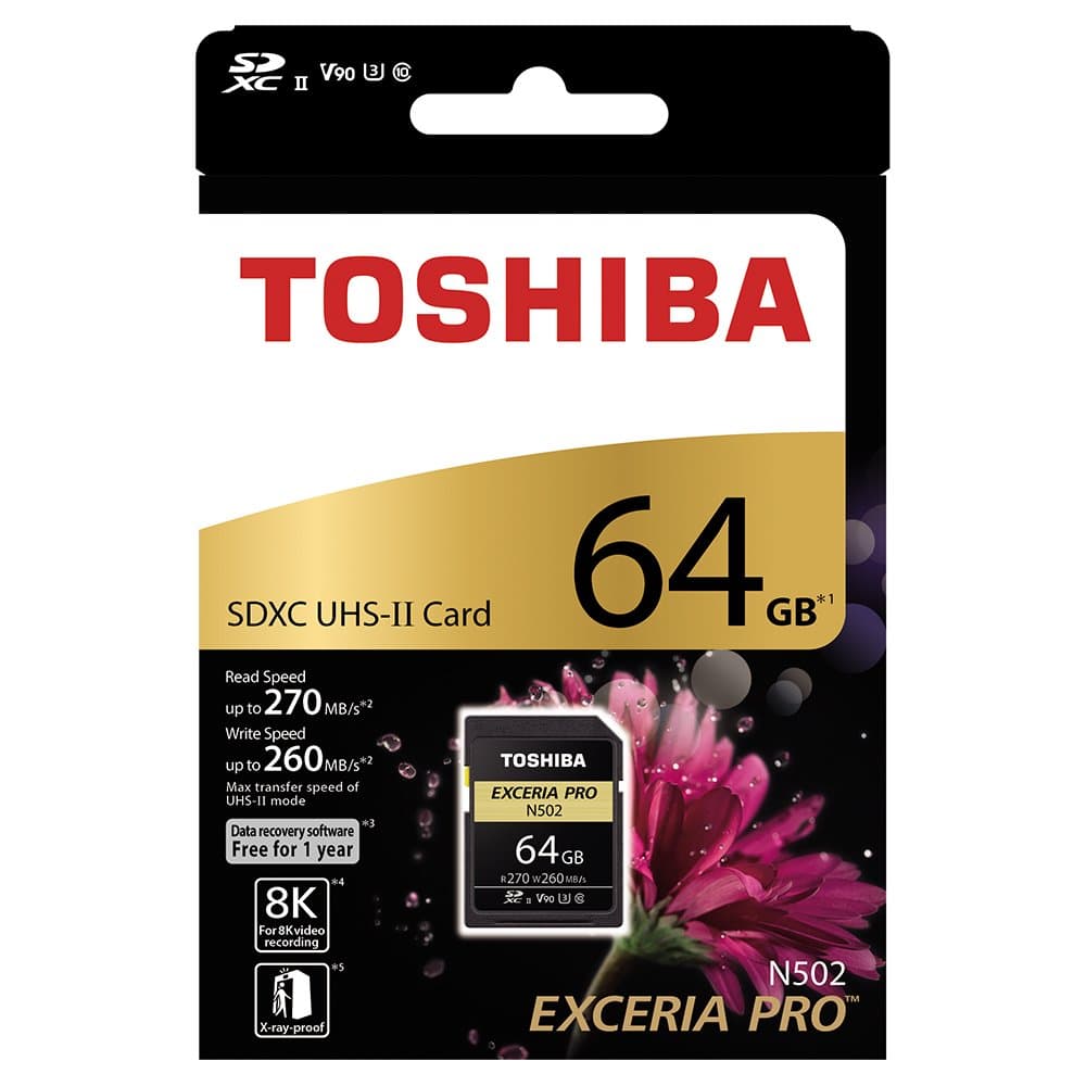 Toshiba EXCERIA PRO N502 64GB SD Memory Card SDHC UHS-II Class 10 U3 8K V90 Video Class Compatible THN-N502G0320A6