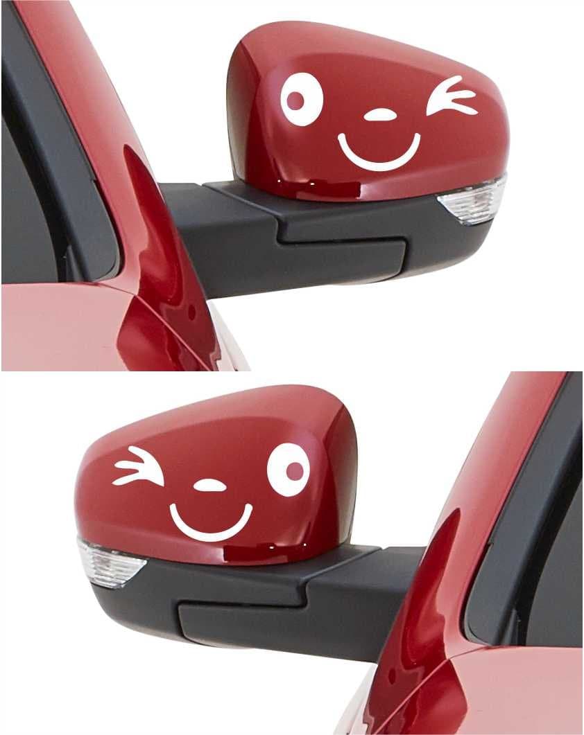 Level 33Level 33® Smiley Wink Face Vinyl Decal For Wing Mirrors - Cars, *White* (2)