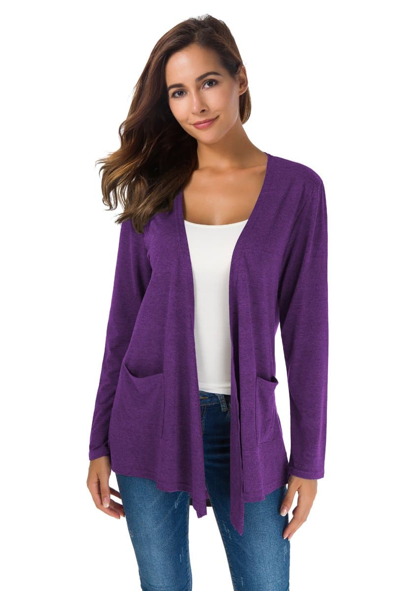Cardigans for Women Loose Casual Long Sleeved Open Front Breathable Cardigans with Pocket (Purple, S)