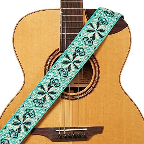 Amumu Hootenanny Jacquard Guitar Strap Green Polyester for Acoustic, Electric and Bass Guitars with Lace Tie