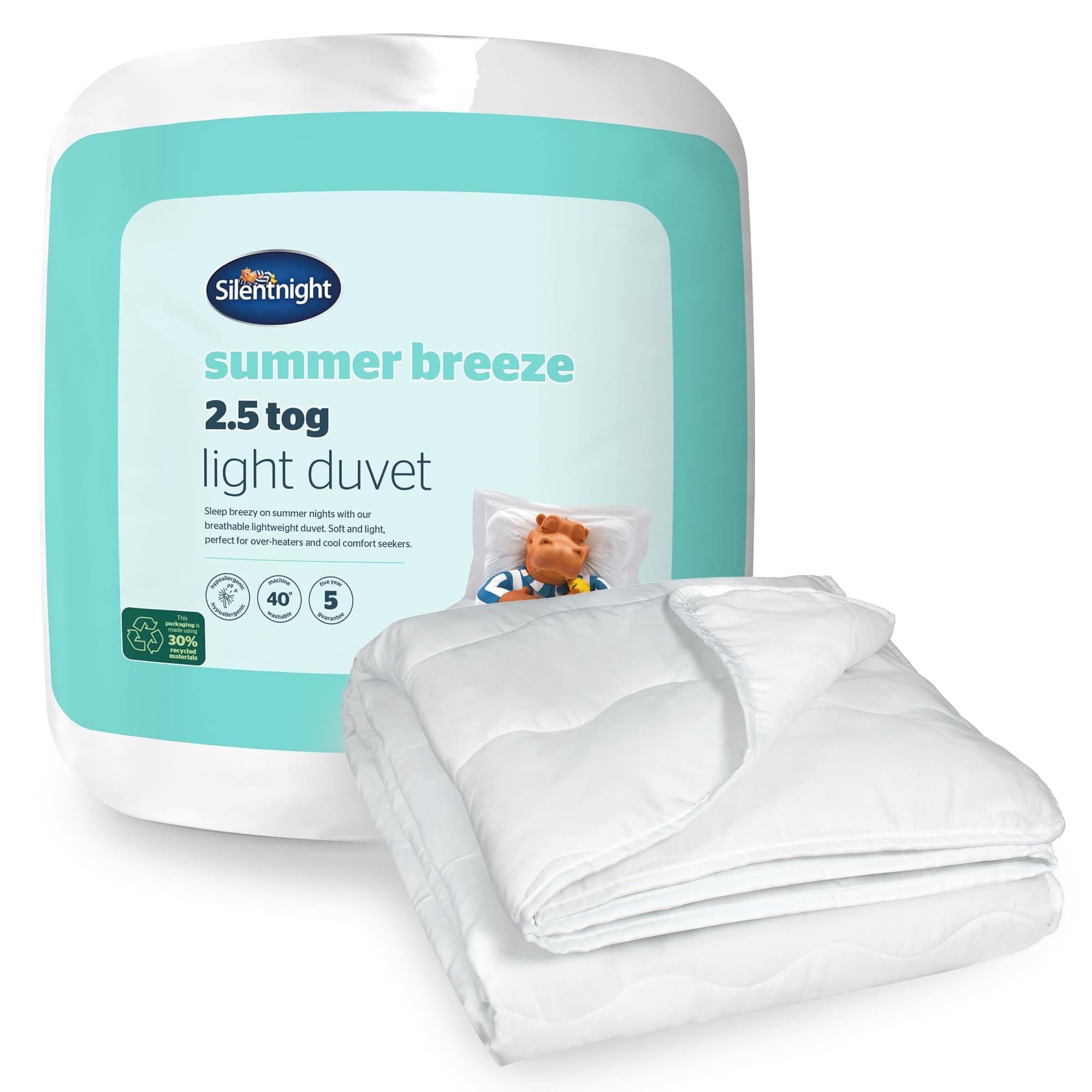 Silentnight Summer Breeze 2.5 Tog King Duvet - Lightweight Low Tog Summer Duvet Quilt Ideal for Warm Nights and Hot Sleepers - Hypoallergenic and Machine Washable - King Size - 225x220cm