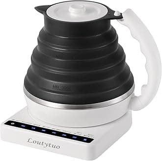 Ultrathin Food Grade Silicone Travel Foldable Electric Kettle Variable Temperature Control with Dual Voltage, Auto Shutoff & Boil Dry Protection & Keep Warm, 555ML 110-220V US Plug (Black)