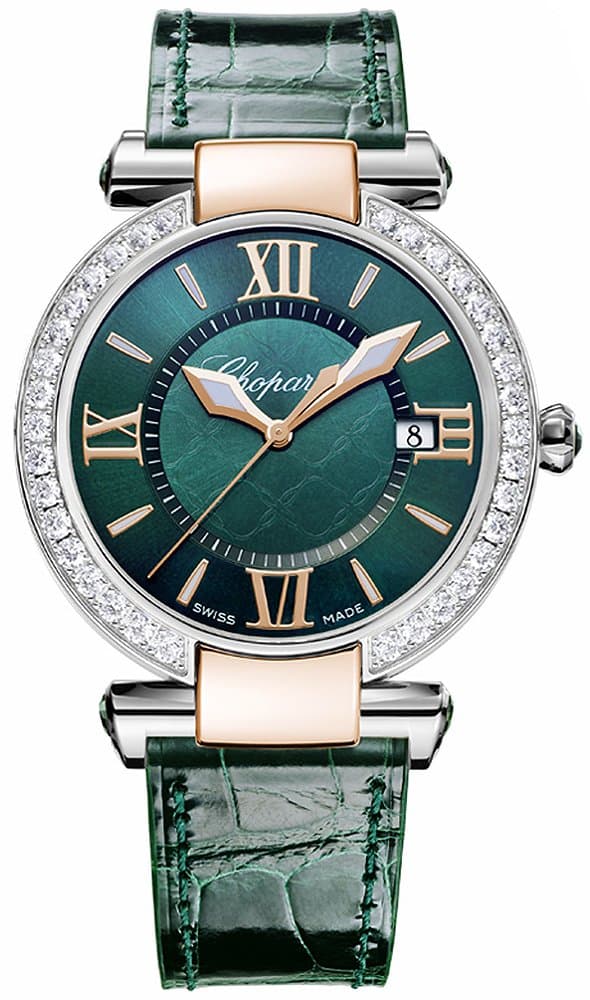 Womens Chopard Rose & Steel Diamonds, Green Dial Imperiale Quartz 36mm 388532-6008