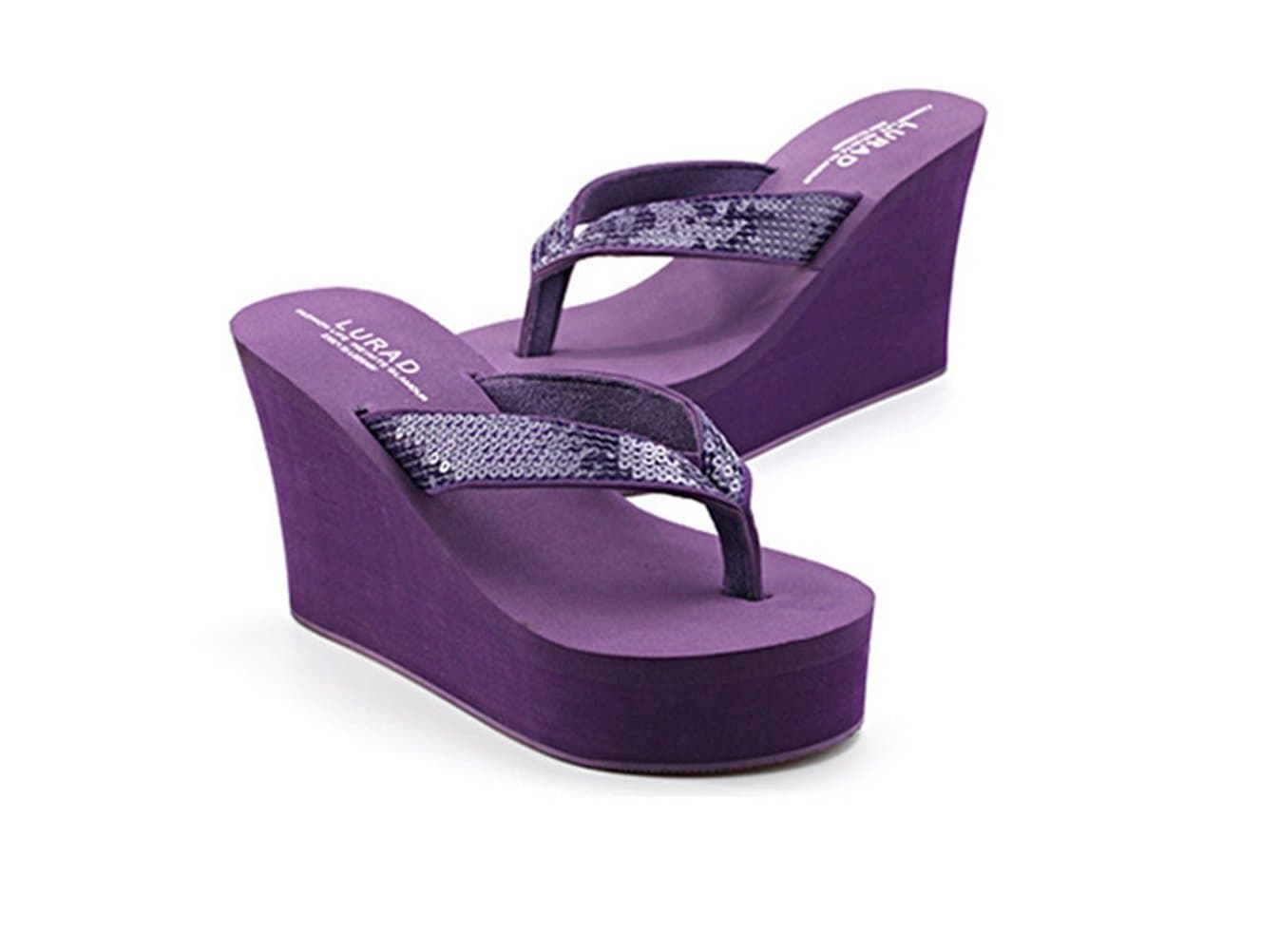 Yinhan Women's Sequins Sandals Beach Wedge Cavser