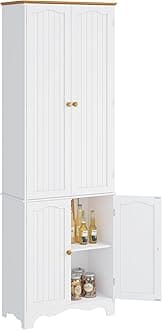 72" Kitchen Pantry Cabinet, Freestanding Storage Cabinet, Tall Food Pantry with Doors and Adjustable Shelves, Utility Floor Cabinet for Kitchen Dining Room Living Room, White