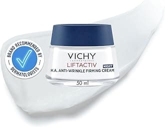 Vichy Liftactiv Hyaluronic Acid Anti-Wrinkle Firming Night Cream, Soothes Sensitive Skin, Intensely Hydrating and Restoring Overnight Moisturiser, 50ml