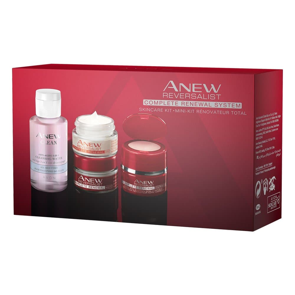 Avon Anew Reversalist (40+) Complete Renewal Skincare Kit - includes Day Cream, Night Cream, Eye Cream and 3-in-1 Cleanser Water