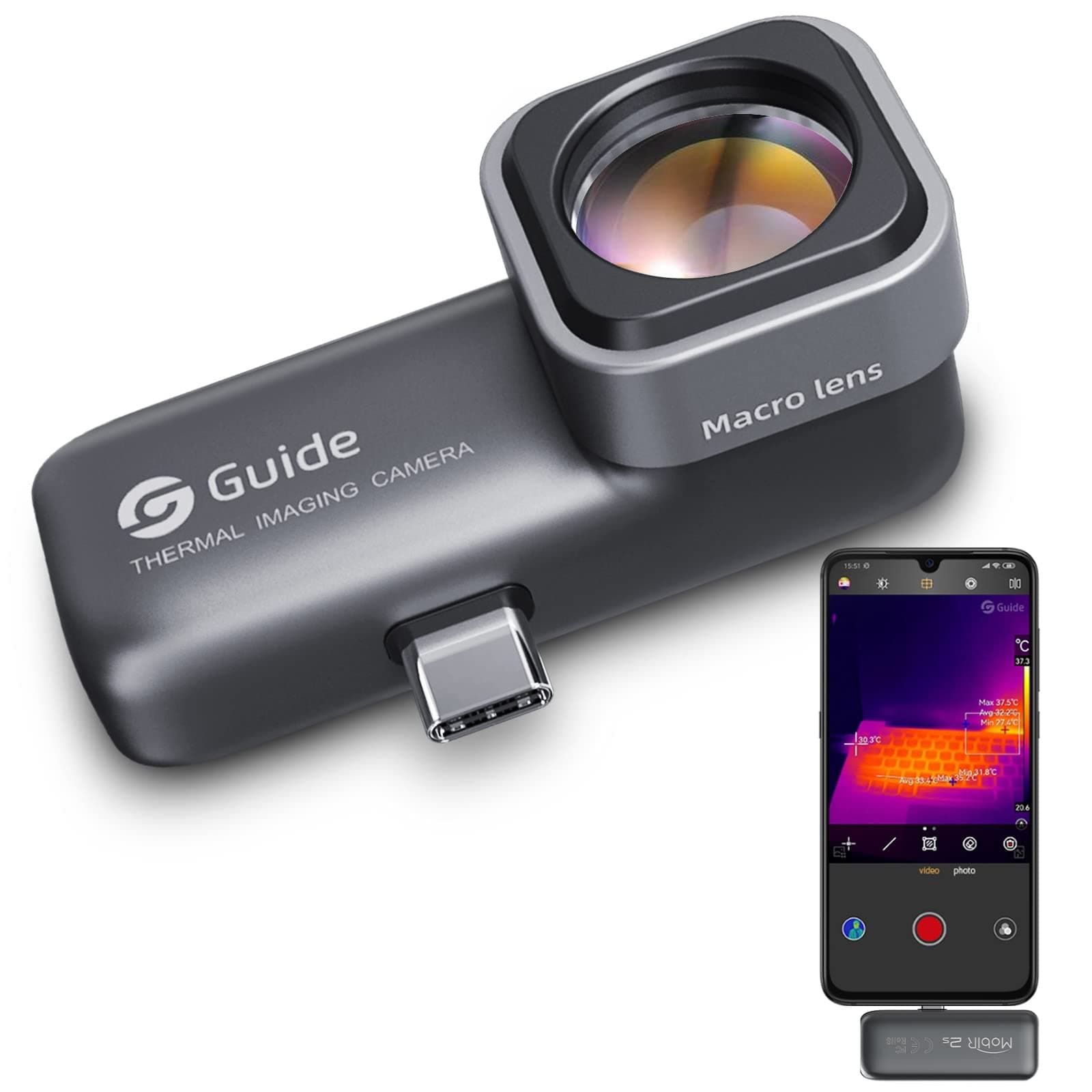 Guide Sensmart MobIR 2S AutoFocus Thermal Imaging Camera with 10x Macro Lens, 256x192/25HZ IR High Resolution, 3 Measurement Modes, 9 Color Palettes, Infrared Thermal Camera for Android Smartphone