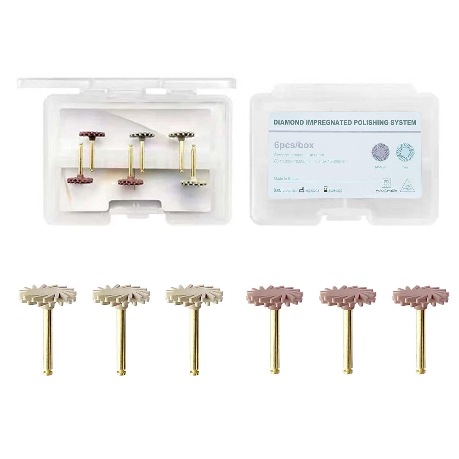 Dental Composite Resin Polishing Discs Polisher Rubber Wheel Spiral Tooth Polisher Diamond System 2-Step Polishing RA Disc Kit 14mm