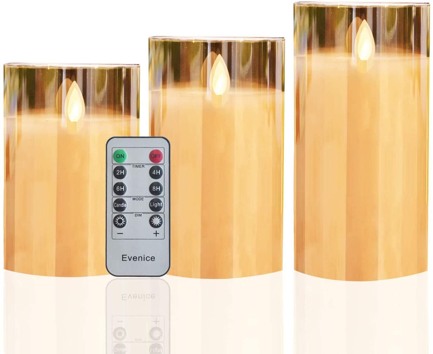Evenice Flameless Candles LED Candles Flickering with Glass Shell Battery Operated Flickering Light Pillar Real Wax with Timer and 10-Key Remote for Decorative (Set of 3)