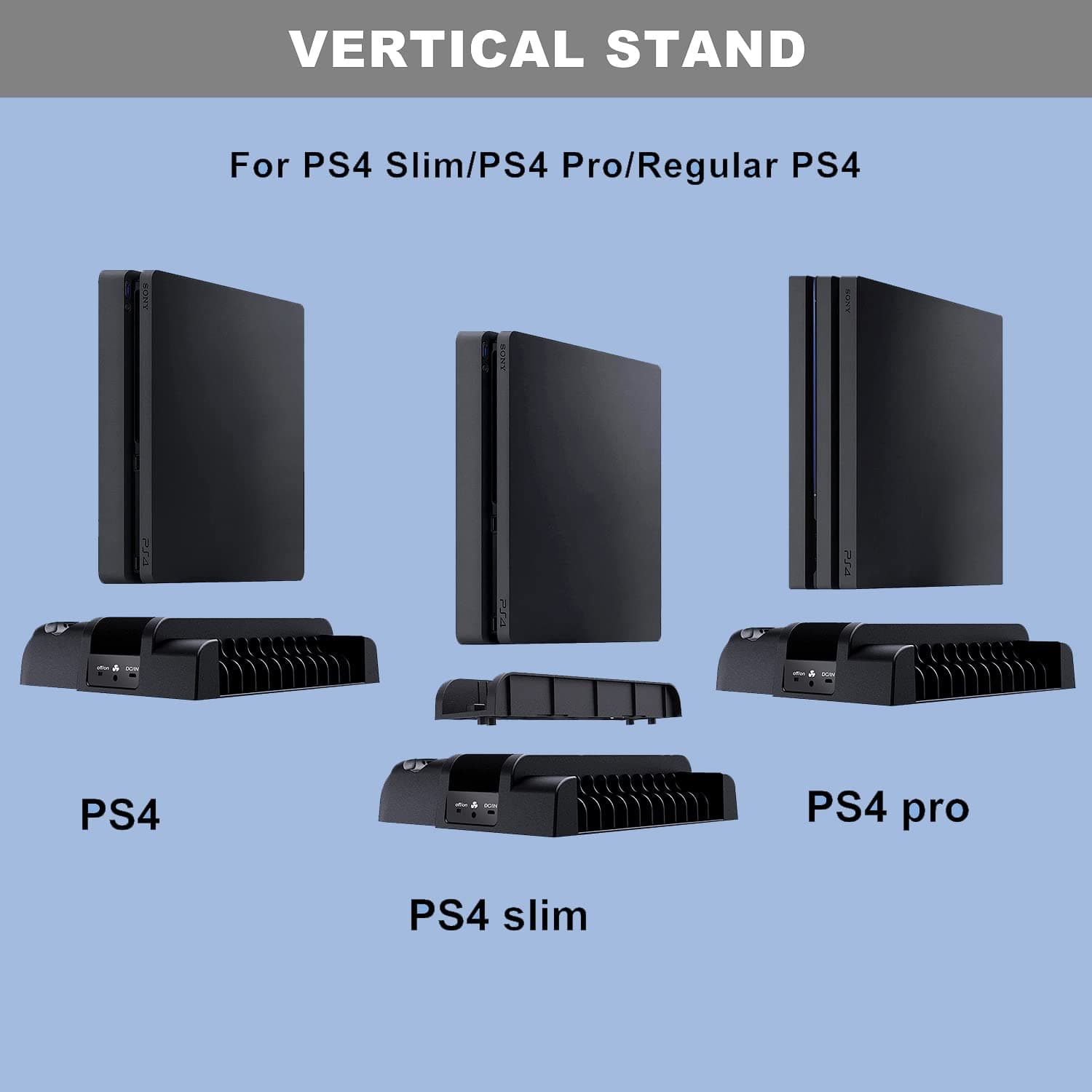 PS4 Stand Cooling Fan Station for Playstation 4/PS4 Slim/PS4 Pro, PS4 Vertical Charging Station with Dual Controller,PS4 Standand with USB Port & 12 Games Slots.