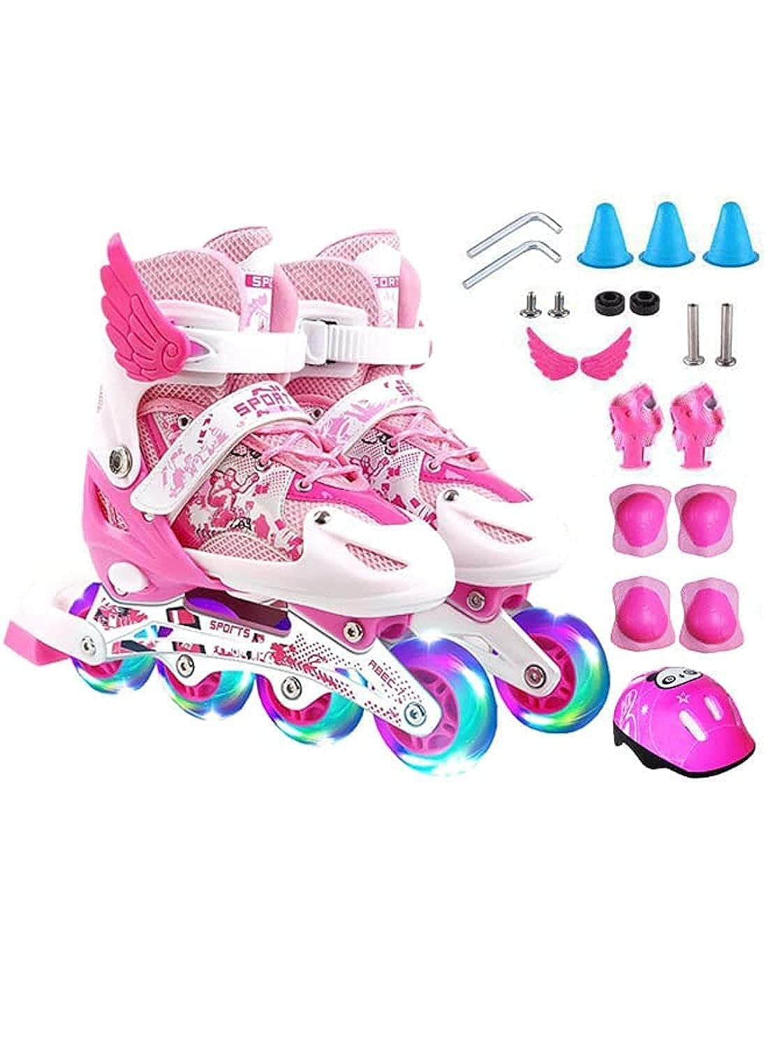 Kids Adjustable Perfect inline skates Roller Skate Shoe Set with LED Flash