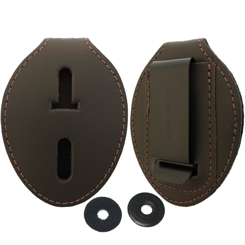 Oval Police Badge Holder Belt Clip - Also Use Around The Neck - Dark Brown - Perfect Fit USA