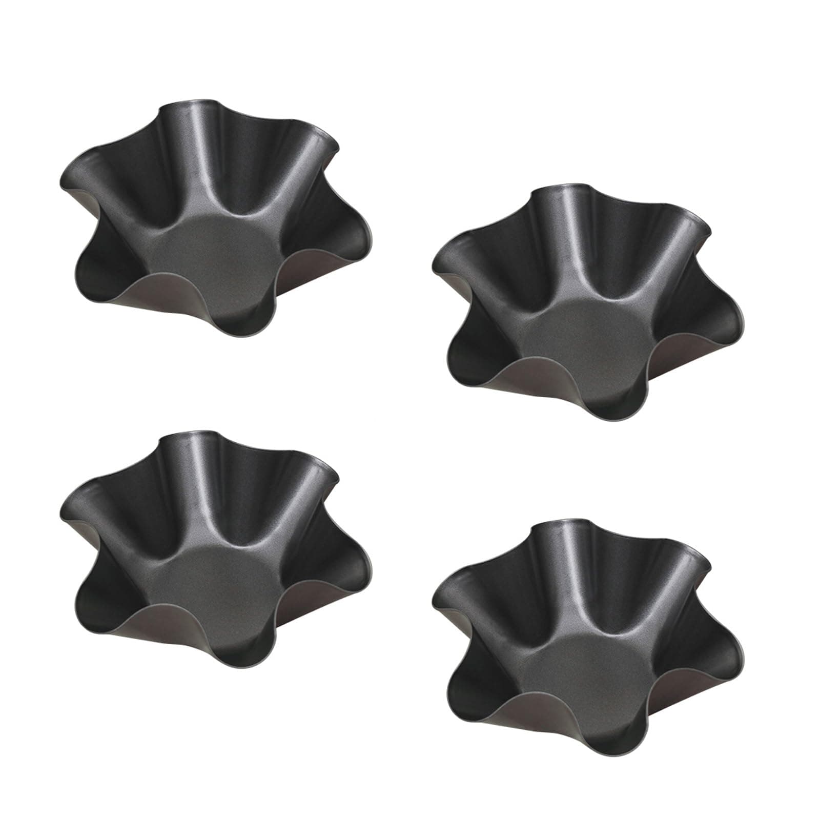 Ragyzity Tortilla Pan Set - 4pcs Non-Stick Carbon Steel Taco Salad Bowl Makers Tortilla Shell Pans, Tostada Bake Taco Shells, Flower-Shaped Baking Mold Kitchen(Black 4pcs) (16.5X 7.5X 6cm)