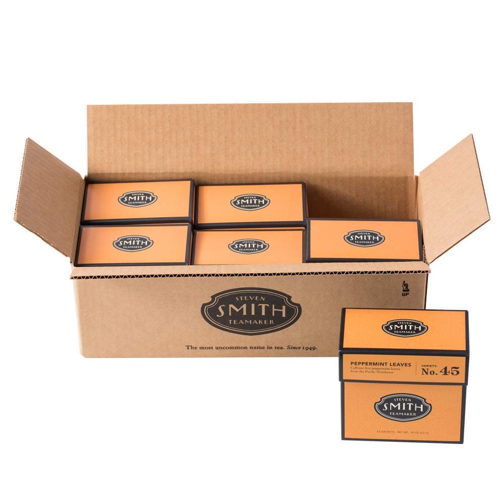 Smith Teamaker | Peppermint Leaves No. 45 - Made with USA Peppermint | Caffeine-Free Herbal Variety, Case of 6 (90 Sachets - .78oz each)