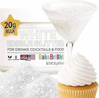 Bulk 20g White Edible Glitter for Drinks | Premium Edible Glitter for Cakes, Cocktails, White Cake Decorating Decorations Food Grade, Vegan, Kosher, Halal, Gluten Free - Made in USA