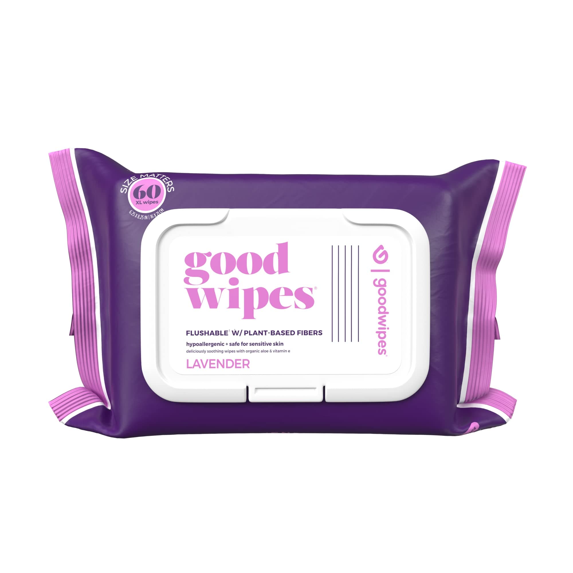 Goodwipes Flushable Butt Wipes, Lavender Scent with Botanicals, Dispenser for At-Home Use, with Aloe, Septic and Sewer Safe & Never Dries Out (60 Count)